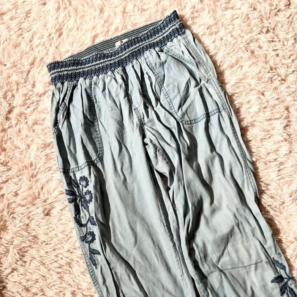 Boho Floral Embroidered Slouchy Cottage Core Hippie Pants Womens L Indie Earthy - Picture 2 of 6